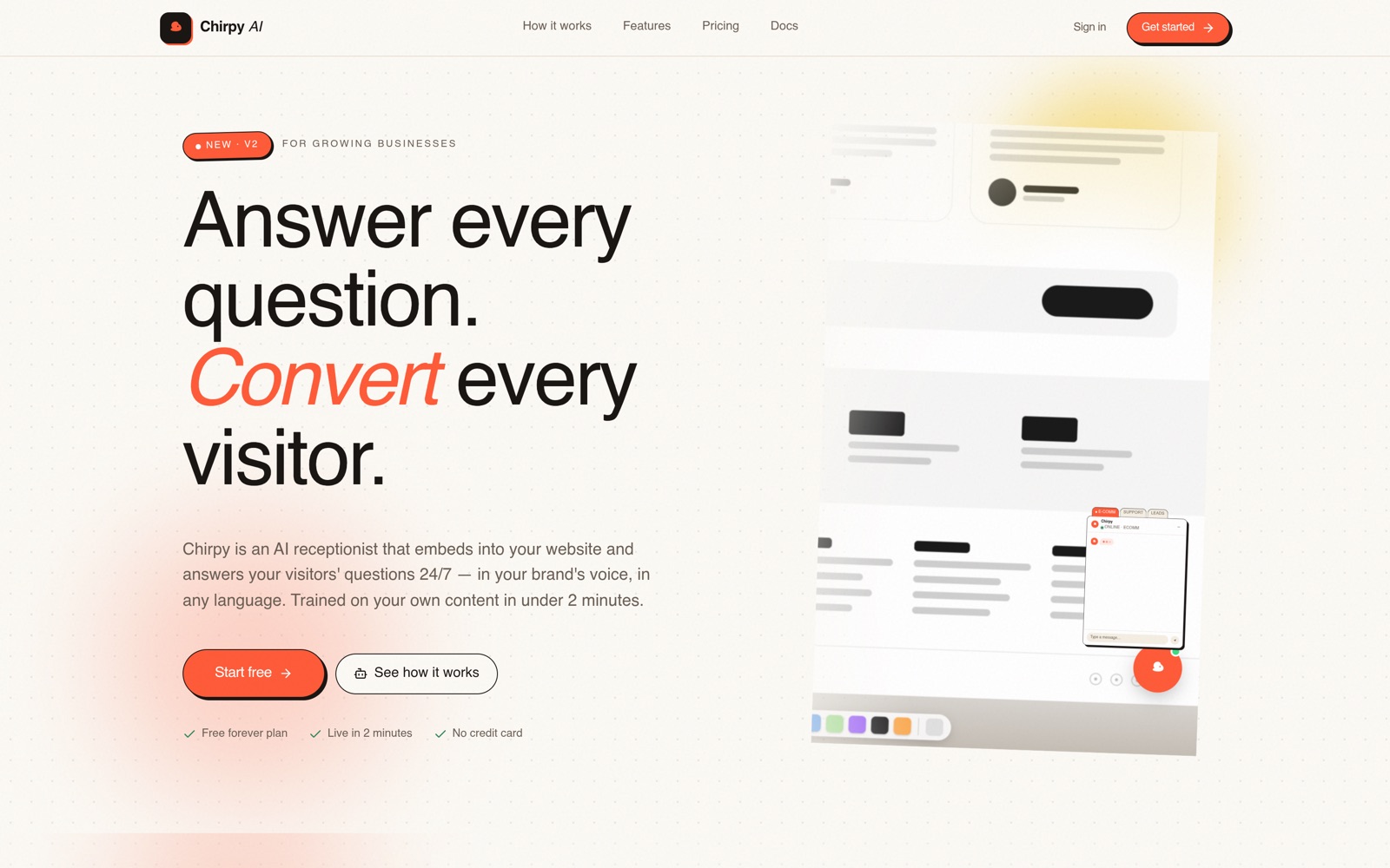 Screenshot of the Chirpy website