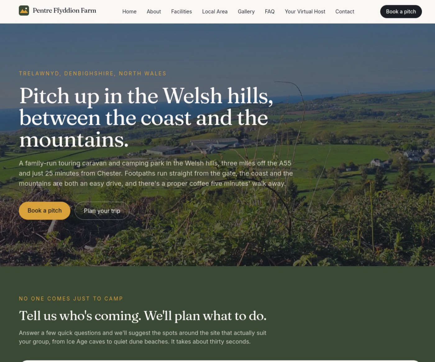 Screenshot of the Pentre Ffyddion Farm website