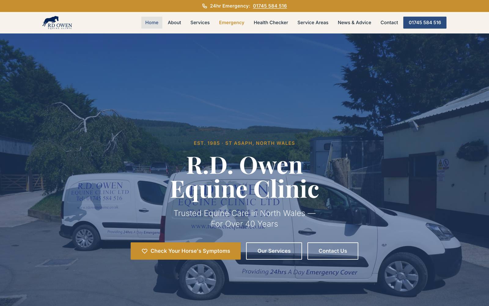 Screenshot of the R.D. Owen Equine Clinic website